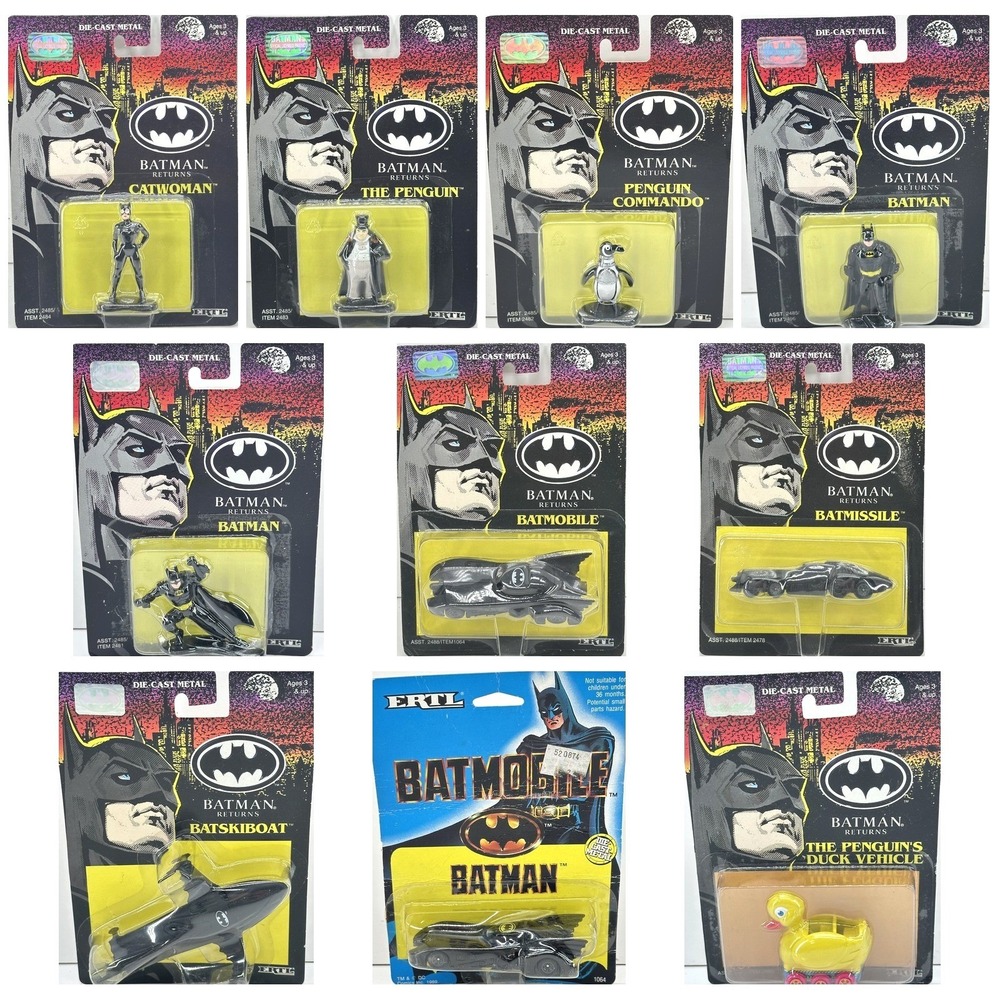 Vintage Batman Returns ERTL Lot 1992 Die-Cast Catwoman Penguin Batmobiles MOC